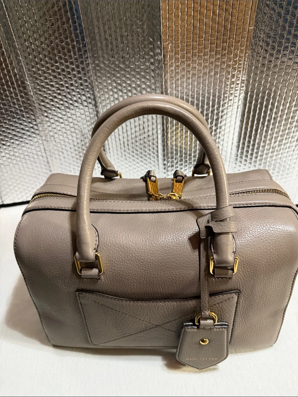 Marc Jacobs Pebbled Leather Satchel in Taupe Gray with Gold Hardware (Bauletto)
